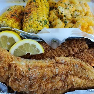 Catfish w/ MacNCheese &amp; corn