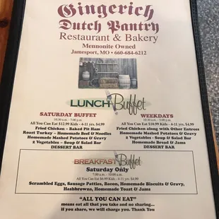 menu for lunch buffet