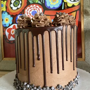 a chocolate cake on a table