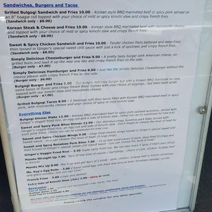 The food truck menu