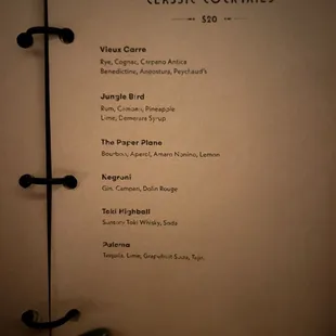 Menu (sorry, very dark in there) 9/2024