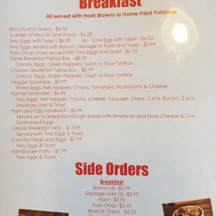 Classic breakfast menu