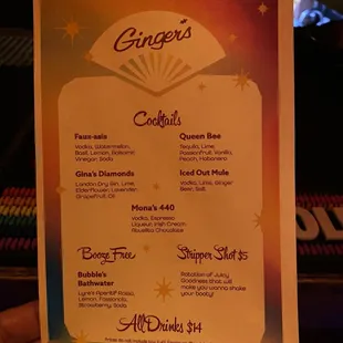 Cocktail menu