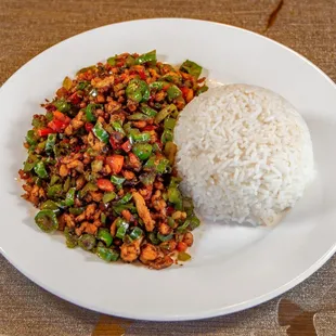 Minced chicken with salted vegetables