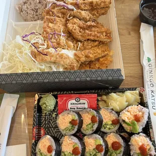 Chicken katsu, spicy Cali rolls