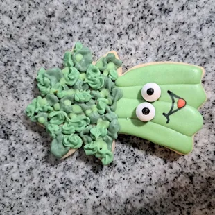 Sugar cookie decorated like broccoli. That makes it healthy,  right?!