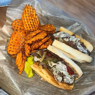 Grilled Angus Steak sandwich with sweet potato fries