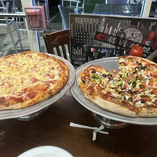 Medium Hawaiian and medium special pizza