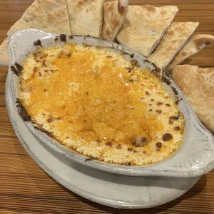 Buffalo chicken dip with pita bread