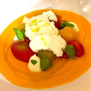 La nostra caprese - caprese salad in a yellow tomato paste