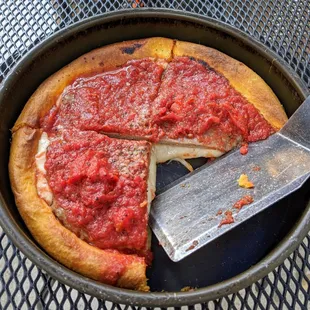 Gino&apos;s East South Loop 09-07-2020: 9&quot; Deep Dish Pizza - Tomato Sauce, Mozzarella Cheese, Sausage Patty