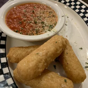 Mozzarella cheese sticks with marinara
