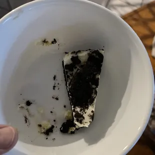 a piece of cake in a bowl