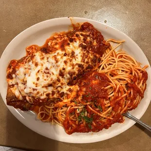 Eggplant Parmesan; comes with spaghetti marinara