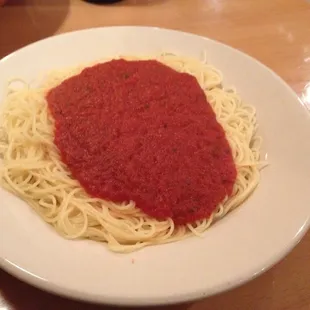 Angel hair with tasty house sauce.