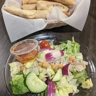 Salad and breadsticks