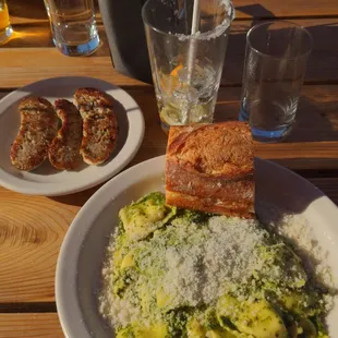 Ravioli and side of sausage