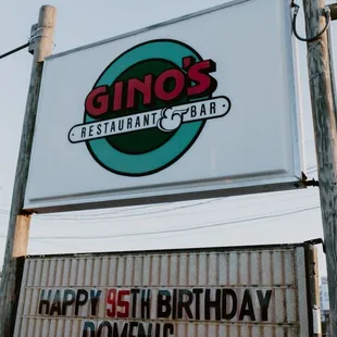 Sign outside of Gino&apos;s with a Birthday message