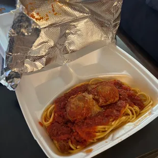 To-go Spaghetti &amp; Meatballs - child sized portion for $18