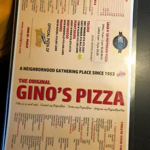 Front of the Menu