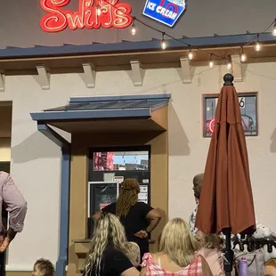 people eating outside