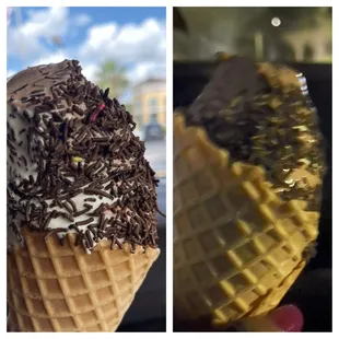 a cone with chocolate sprinkles and sprinkles