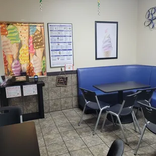 Contactless ordering on the left, indoor seating on right.