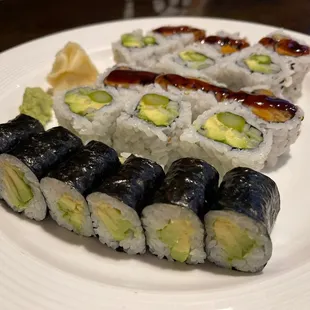 AAC roll, avocado roll and sweet potato roll.