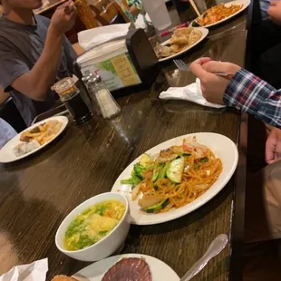 a group of people eating