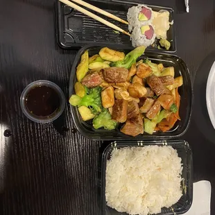 Double Chicken and Steak 5 oz With steamed rice