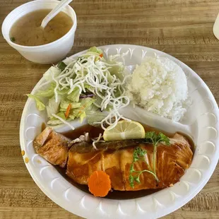 Salmon plate and miso soup