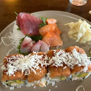 Dragon role, Tina, smoked salmon, bass