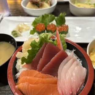 a plate of sashimi