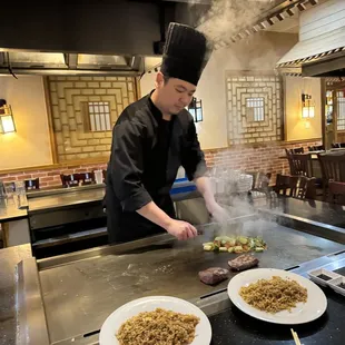 The chef kept us laughing and enjoying the show.