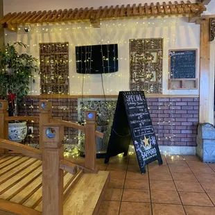 the entrance to a restaurant