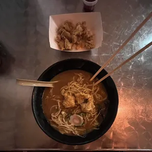 Crispy Chicken Ramen with Miso Soup Broth.