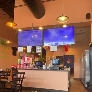 Inside. Screens with menu.