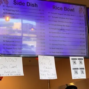 a menu for rice bowl