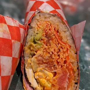 Amazing sushi burrito  with spicy crab and tuna