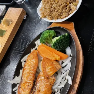 Salmon and fried brown rice