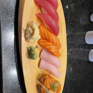 Tuna, salmon, yellowtail, &amp; eel nigiri