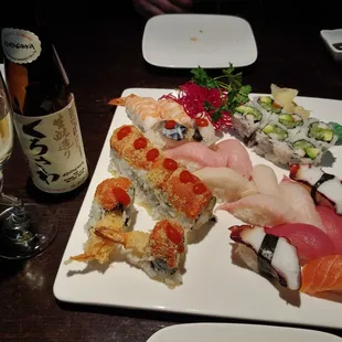 Sushi for 2 and a bottle of cold sake for Valentine&apos;s day. Delicious!