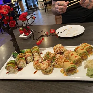 Left to right: summer roll, volcano roll and marina bay roll