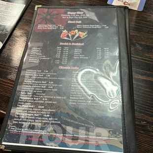 Sushi and Sashimi menu