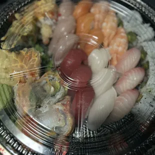 This is the $40 sushi tray. It's a little messy from the ride home but it was delicious