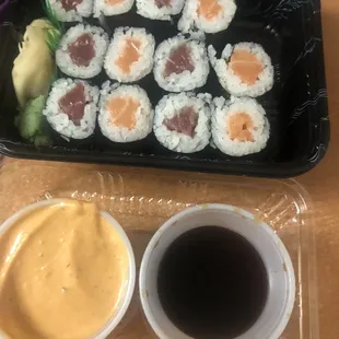 Tuna and salmon rolls
