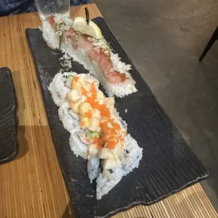 Baked crab california (also with real crab)- SO good!  Ceviche roll- so good!