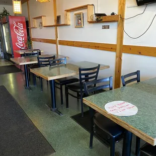 tables and chairs in a restaurant