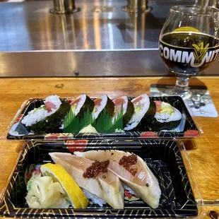 Sashimi Roll and Albacore Tuna nigiri, with a great imperial stout from 2nd tap across the way!