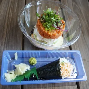 Ahi Tuna Tower and Spicy Crab Hand Roll